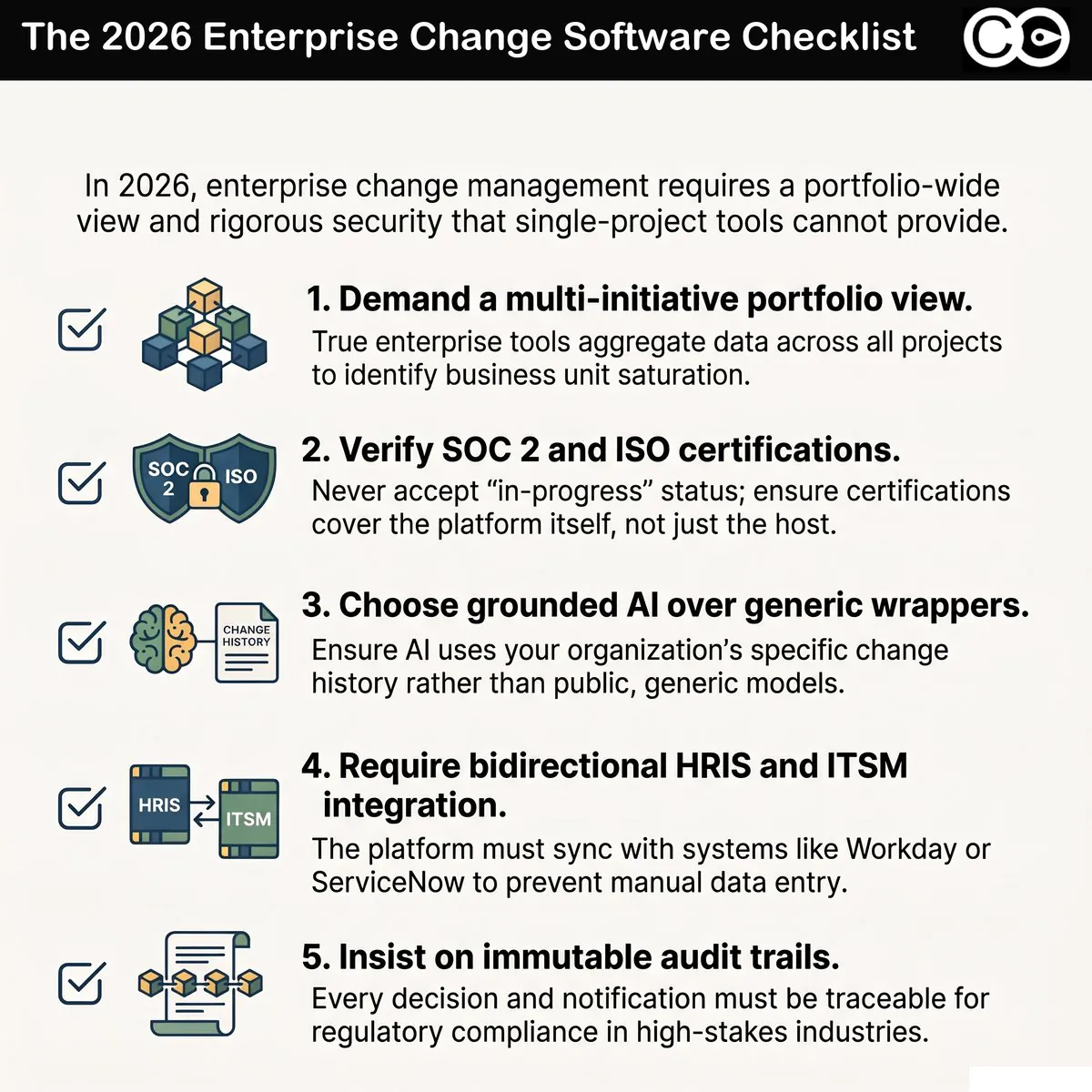 Change management software for enterprise: what to look for in 2026